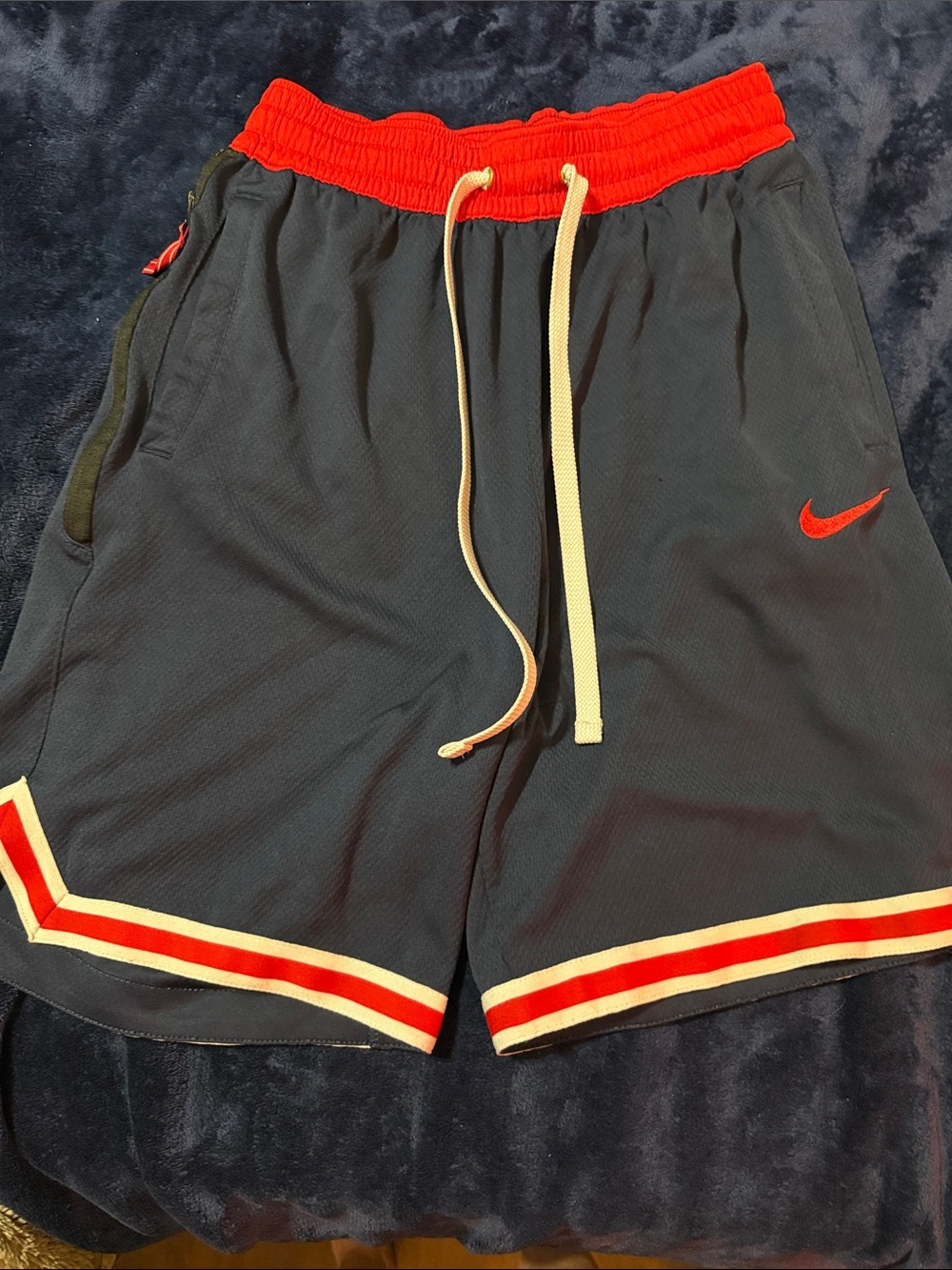 Nike Men’s Black Athletic Shorts with Red Waistband and Trim